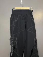 Zumba Pants Womens Medium Black Nylon Cargo Dance Workout Wide Leg Drawstring