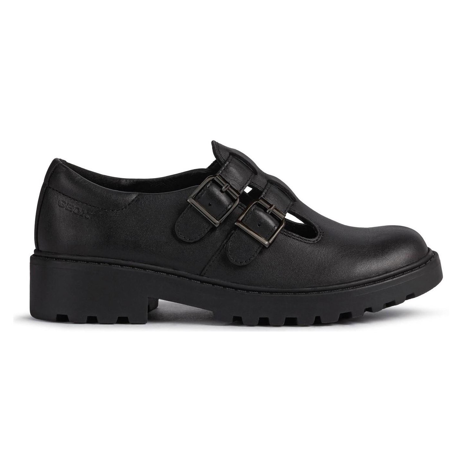 Geox Casey Girls School Shoes Kids BTS Buckle Fasten Leather Shoes Black