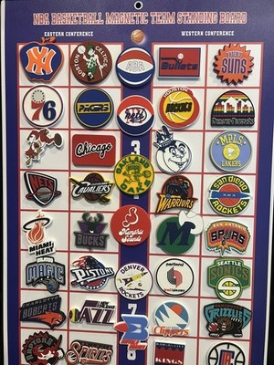 VINTAGE NBA/ABA THROWBACK MAGNETIC STANDINGS BOARD WITH 38 RUBBER