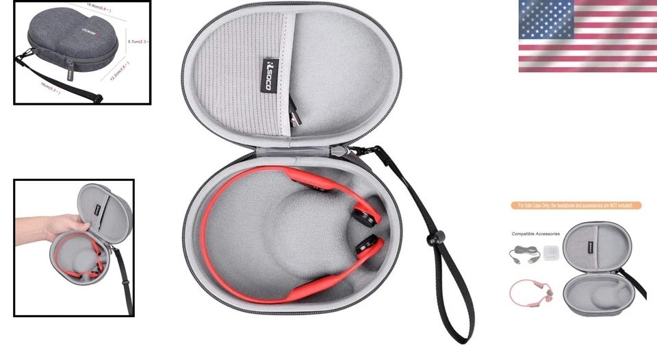 Funda rígida protectora para SHOKZ OpenRun Pro 2 y más - Resistente al agua, gris Foto 2 de 4