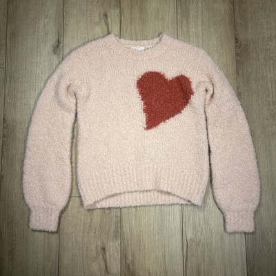 J Crew Crewcuts Girls L Pink Alpaca Blend Pullover Sweater Red Heart Fuzzy Knit