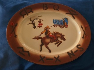 1950's Fred Roberts Western Enamelware 18" Platter Cowboy Bronco 100% Charity