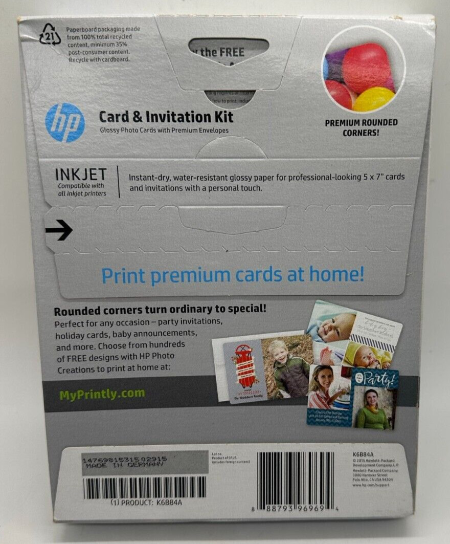 HP Card And Invitation Kit for Glossy Rounded Corner Flat Cards 5 x 7  25 Sheets