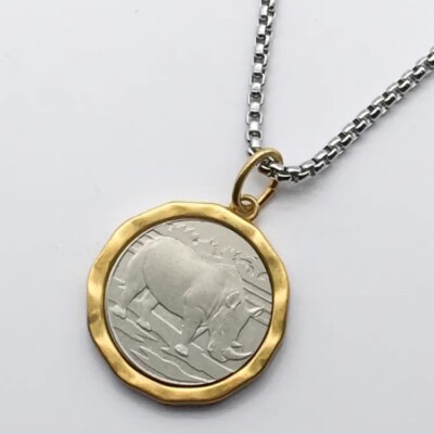 Vintage Coin Mozambique rhinoceros coin Pendant Silver Necklace 20