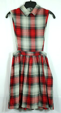 ASOS Plaid Pinafore Dress 2 XS 100% Cotton Jumper Button Back Pleated Mini Skirt