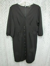 Suzanne Betro Dress Size 1X Black Back Zipper V Neck Long Sleeve Buttons