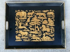 Ancien plateau metal design 50 60? Fornasetti ? Tray hunter animals chasseur