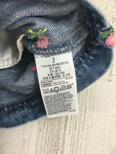 Gap Kids Girls Sz S 6 7 Floral Embroidered Shortalls Short Bib Overalls Denim - Picture 7 of 10