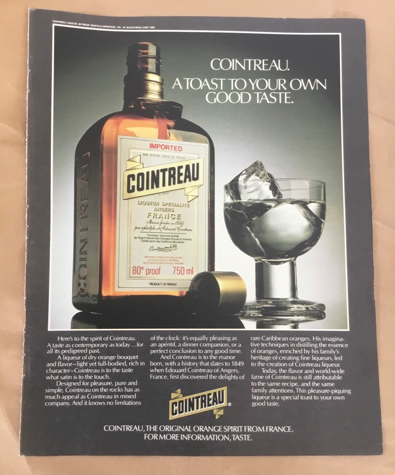 Cointreau ad 1983 original vintage print 1980s retro photo art liquor  drink