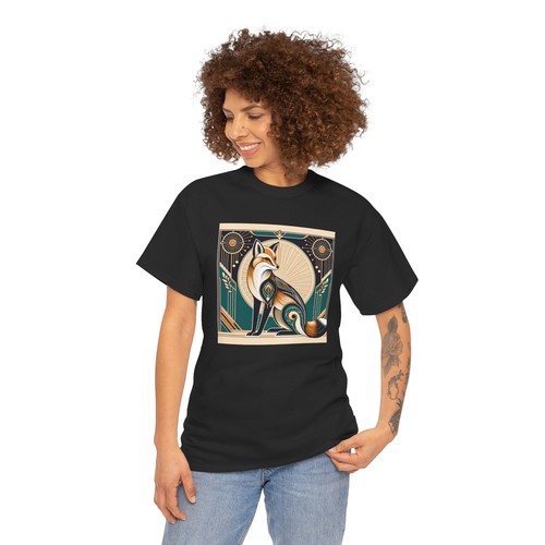 Unisex Adult T Shirt Art Deco Stylized Fox Elegantly Geometric Graphic Tee - Foto 5 di 25