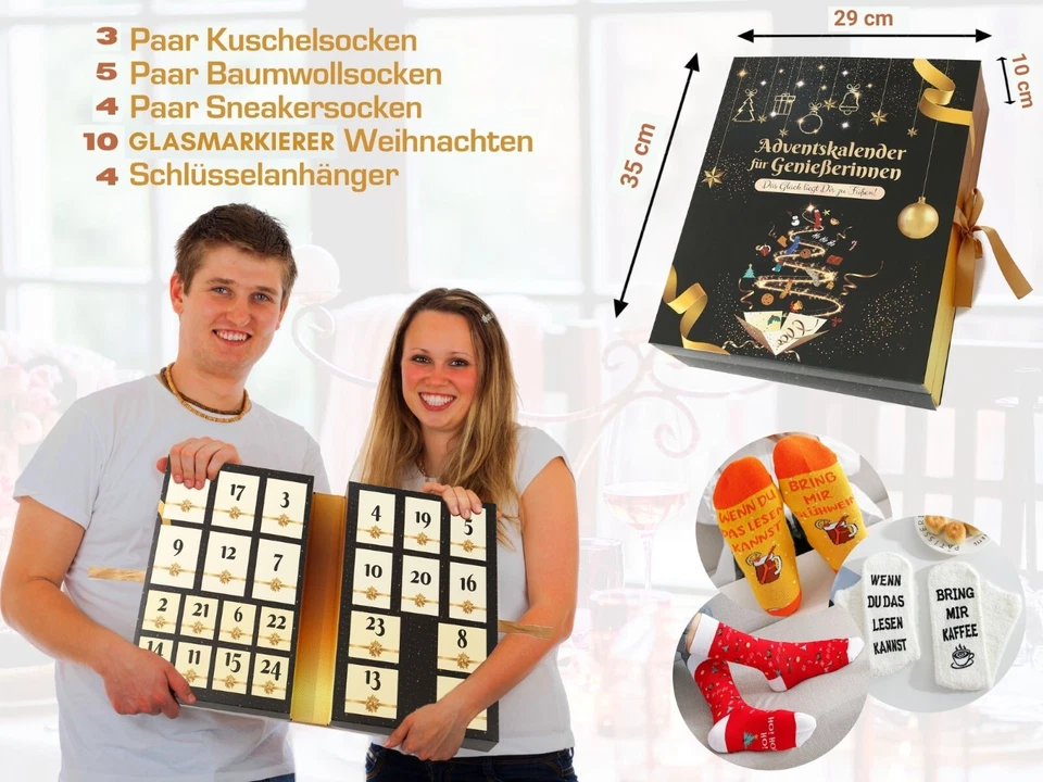Socken Adventskalender für Frauen 2024, Weihnachtskalender, Kuschelsocken 37-43 - Bild 2 von 4
