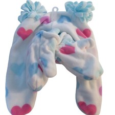 Children's Winter Trapper Hat Pom Beanie Girls XS Polka Heart Mittens Set 6M-12M