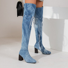 Womens Faux Leather Side Zip High Heels Pointed Toe Over The Knee Boots US 5-13