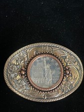 Vintage 1986 Ellis Island 1 Liberty Coin Centered Belt Buckle