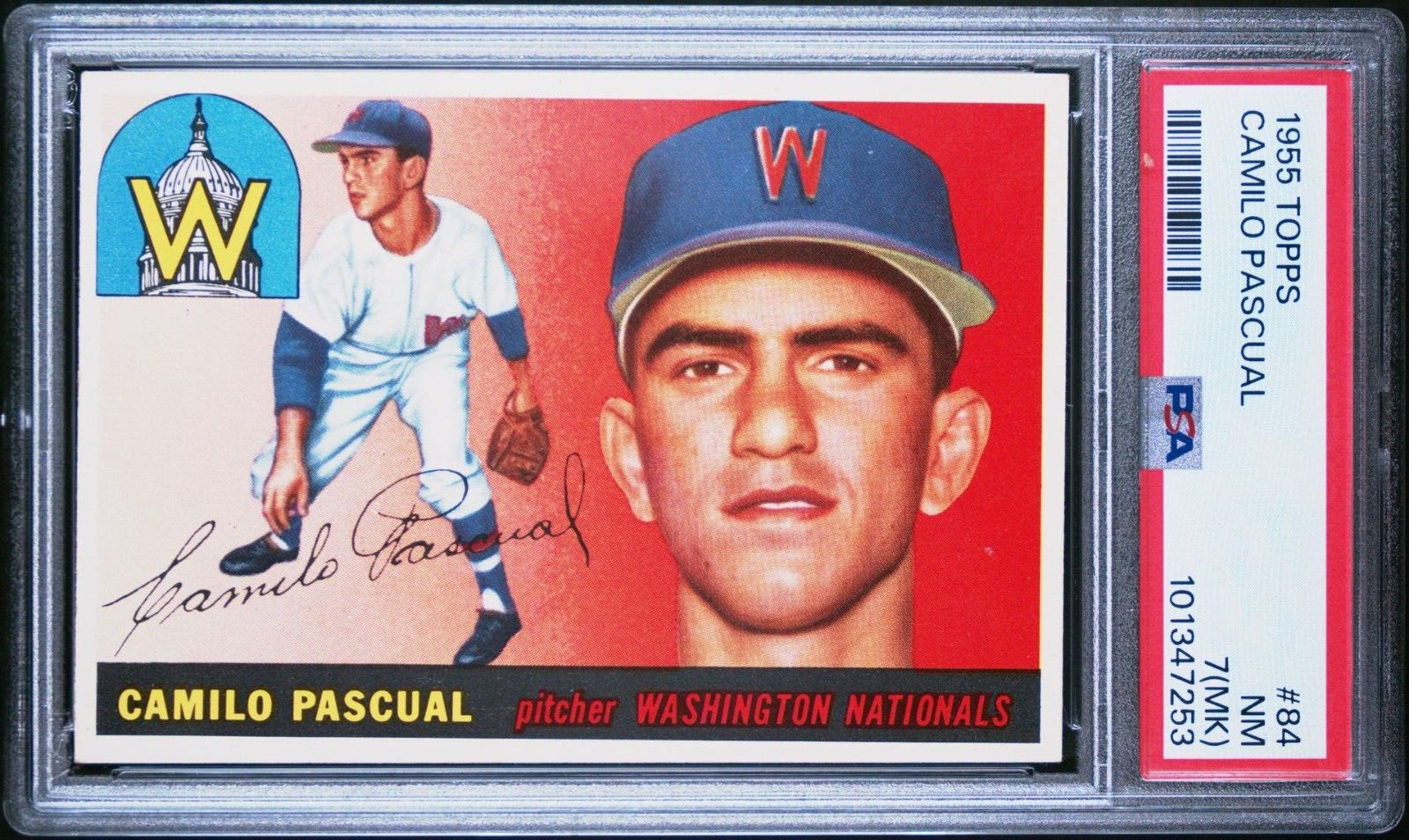 PSA 7 NM 1955 TOPPS CAMILO PASCUAL ROOKIE #84 SENATORS
