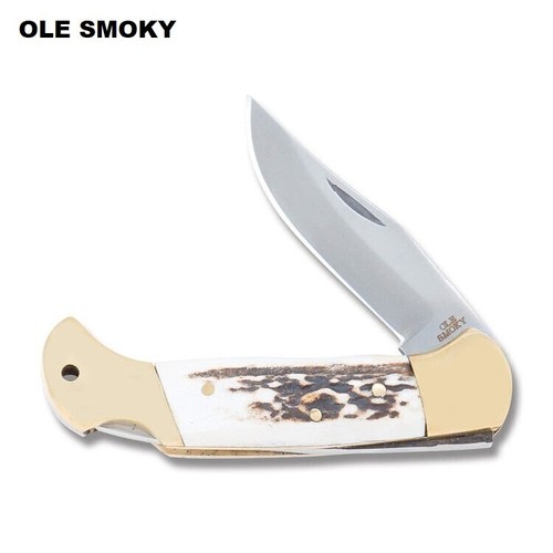 Ole Smoky Lockback Pocket knife Stag Handle with Leather Belt Sheath - Picture 1 of 4
