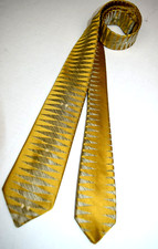 Neck Tie VTG 50s Browning 5th Ave Silver TV Waves Mustard Silk Skinny 52" x 2.4"
