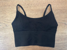 PINK Victoria's Secret Black Texture SMALL Seamless Lined Scoop Crop Sport Bra