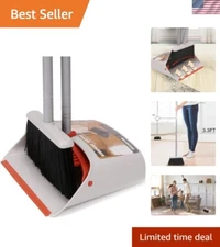 Heavy Duty Long Handle Broom & Dustpan Combo - Space-Saving Storage Solution