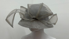 August Hat Fine Millinery Church Wedding Hat Gray Silver Shimmer W/ Bow Nwt