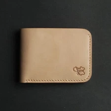 Genuine Handmade Full Grain Pure Leather Bifold Wallet for Men, Slim and Natural