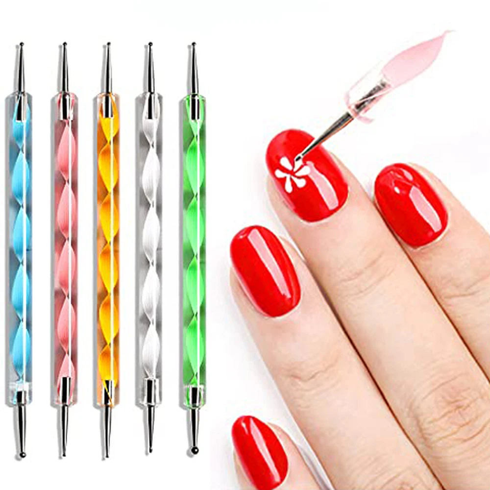 Jsdoin 5 PC 2 Way Dotting Pen Tool Nail Art Tip Dot Paint Manicure Kit