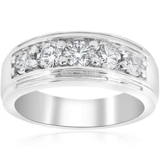 F/VS 1.50Ct Men's Diamond Ring in 10k Gold Lab Grown Five Stone