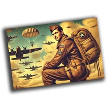 nice vintage Airborne Paratrooper D day man retro WW2 Photo Glossy 4 6 in B56