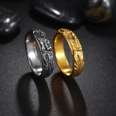 #ad 6MM Men Women Gold Silver Stainless Steel Dragon Band Ring Can Use For Pendant $7.95