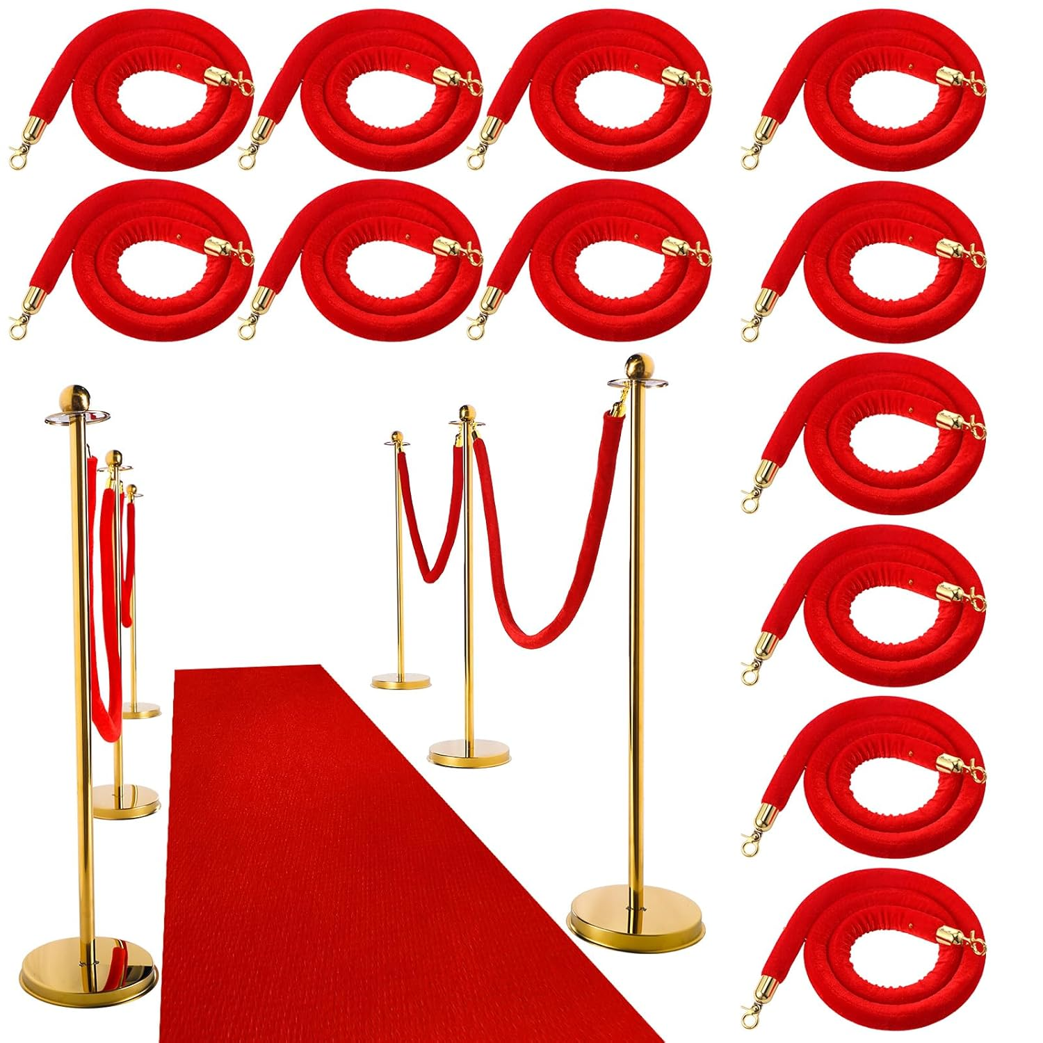 12 Set Red Carpet Party Decorations, 23.6 Inch Posts and Velvet Ropes with 3.95