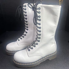 BRAND NEW VINTAGE Dr Martens 14 hole Tall White Boots UK 3=US 5-6 Lace & Zip