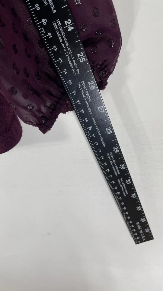 Blusa para mujer Lon Tall Sally Top cuello llave manga larga semi transparente púrpura M. Foto 4 de 4