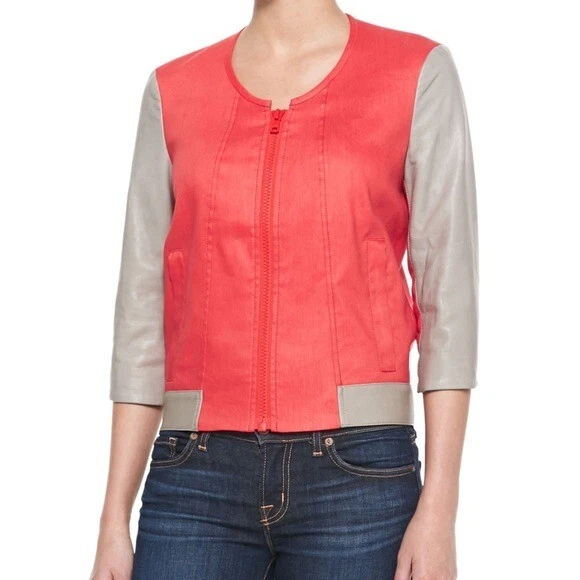 Petite collarless leather jacket sale