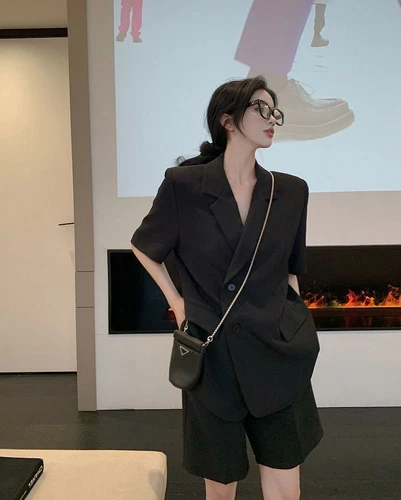 New Hot Women's Summer Suit Fashion Loose Thin Blazer Shorts Two-piece Set - Picture 16 of 28