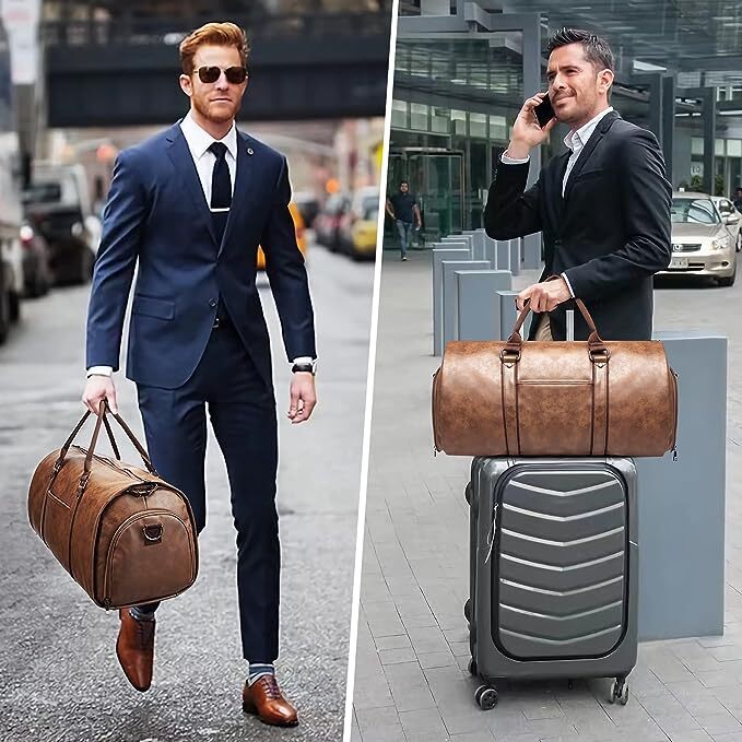 Mens Garment Duffle Bag Carry On Travel Leather Convertible Waterproof Brown