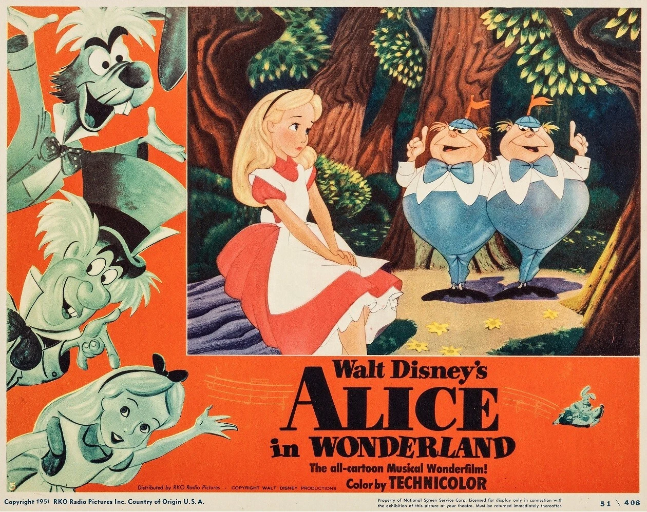 1951 Disney Alice in Wonderland Movie Poster Print Mad Hatter Tea Party Vertical Poster