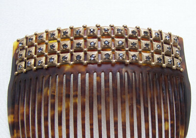 1800’s-early 1900’s Faux Tortoiseshell Rhinestone Carved Hair accessory Comb Antique Victorian Hair Comb, Large Rhinestone Crystal Hair  main image 4