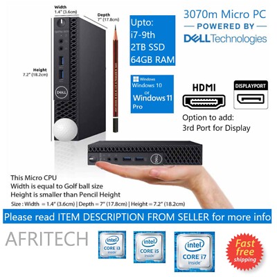 +DELL 3070 Micro i7-9700 2TB SSD 64GB RAM HDMI DP Desktop PC MWST WiFi Bluetooth
