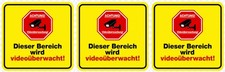 ABVERKAUF 3er-Set Dieser Bereich wird video&uuml;berwacht! &ndash; wetterfeste PVC-Schilder