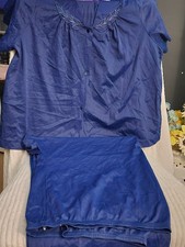 Vintage 70 s Vassarette Navy Nylon Embroidered Pajama Set Size XL
