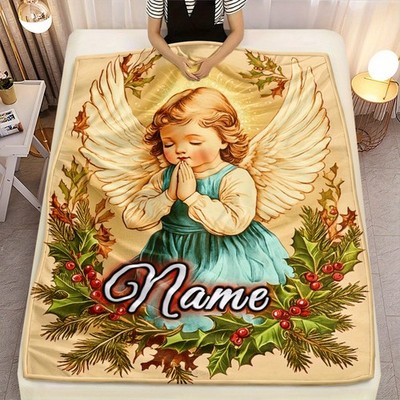 1pc ized Christmas Angel Name Blanket - Custom Name/Number/Message, Soft Flanne