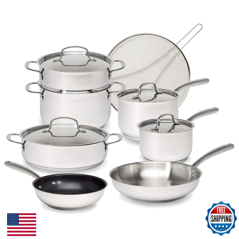 Goodful 12-Piece Classic Stainless Steel Cookware Set Tri-Ply Base For Even
