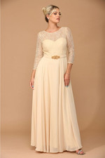 A-line Lace Bride Mother Dress High Neck Long Sleeved Applique Lace Ball Gown
