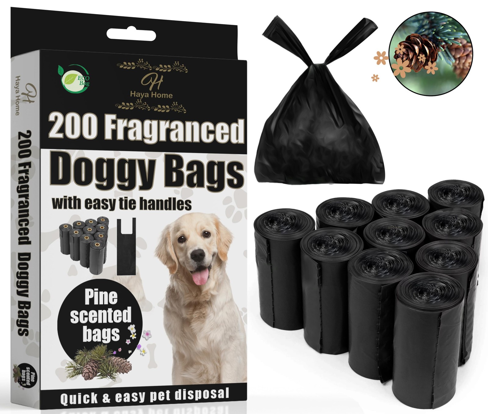 Sacs à déjections canines Haya Home grand sac anti déchirure odeur de pin pour chien