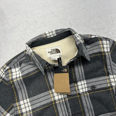 The North Face Jacket Mens S Gray Plaid Campshire Shirt Fleece Lined Insulated