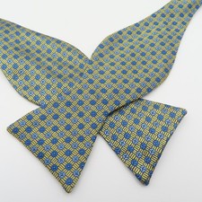 Brooks Brothers Bow Tie Silk Yellow Blue Polka Dot 2.25" Wide Self Tie USA