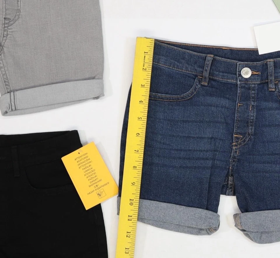 H&M 牛仔短裤女孩 5T 110 黑色蓝色灰色袖口弹力休闲夏季套装 — 第 2/4 张图片