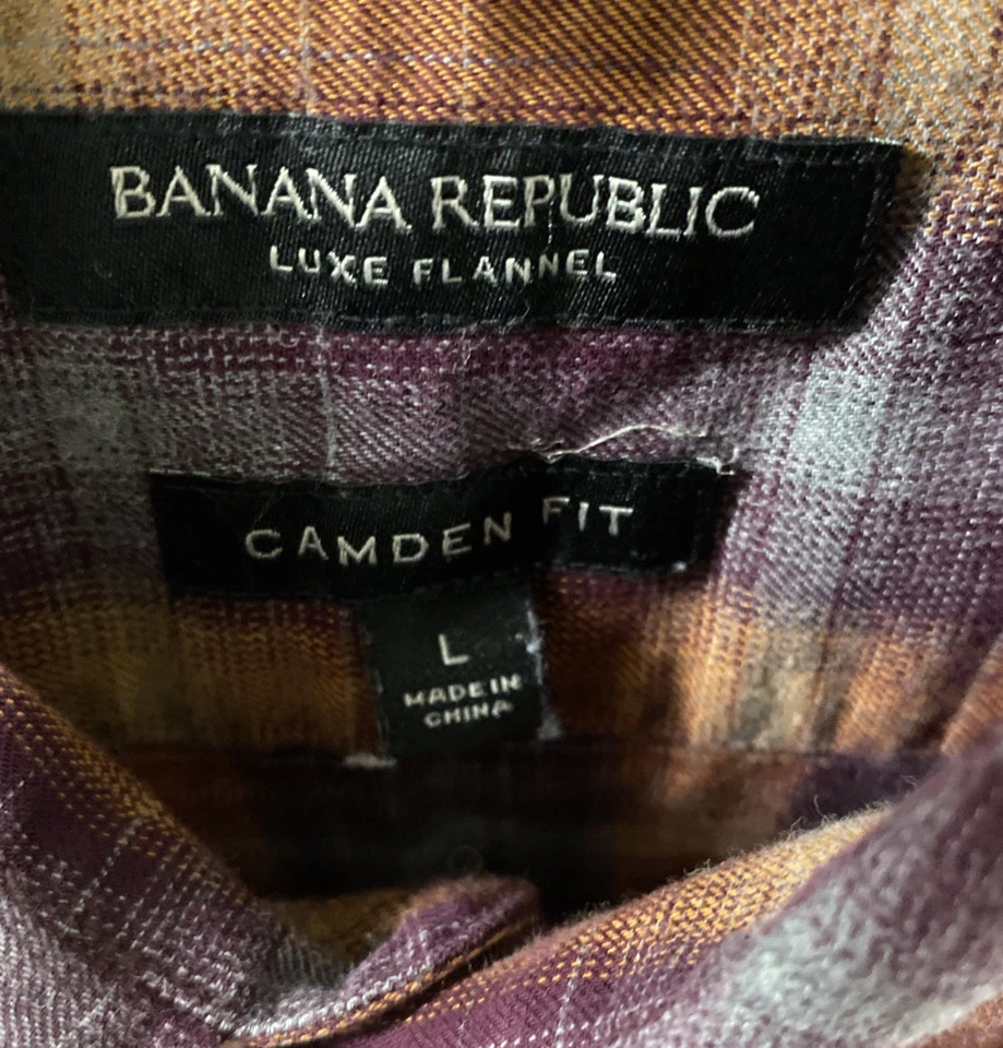 Banana Republic Luxe Flannel Camden Fit Sz L Men Burgundy Multi Casual Shirt - Image 3 of 4