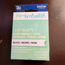Brother P-Touch Embellish 1/2" 0.47" Satin Ribbon Black on White, TZe-R231,New