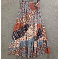 Maxi Falda Boho con Retazos en Niveles Para Mujer Talla Mediana Floral Calada Casa de Campo
